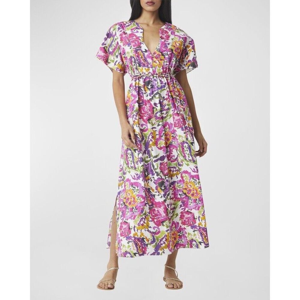 Misa Los Angeles Floral Midi Dress in White, Pink & Yellow